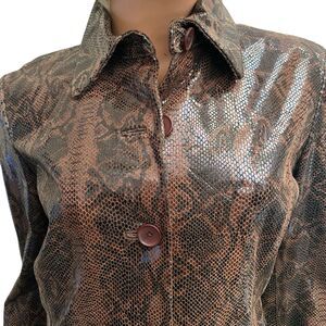 Womens Leather Snakeskin Coat S INC Patent animal print vintage 90s Y2K Mob Wife